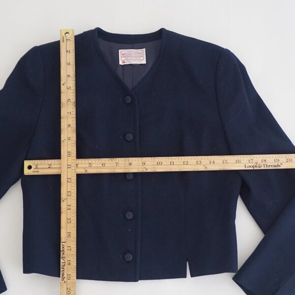 Pendleton Navy 100% Virgin Wool Cropped Button Up Jacket Blazer Petite - Picture 2 of 13